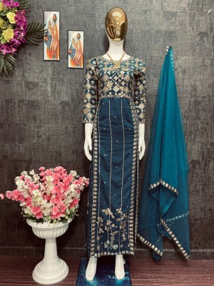 Embroidery Sequences Work Top Pant With Dupatta